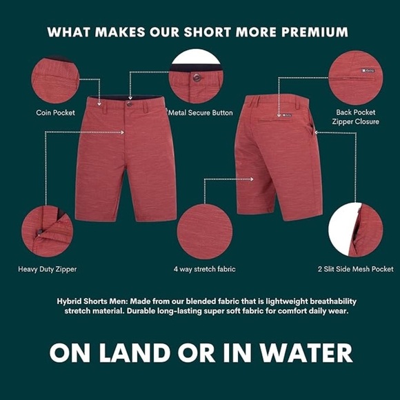 Red Hybrid Shorts - Size 30 - Picture 5 of 7